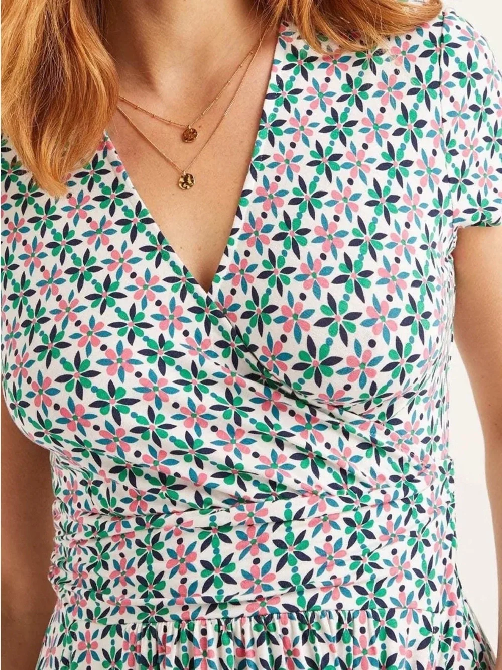 BODEN Lola Mosaic Floral Jersey Wrap Dress Size 8 - Picture 3 of 13